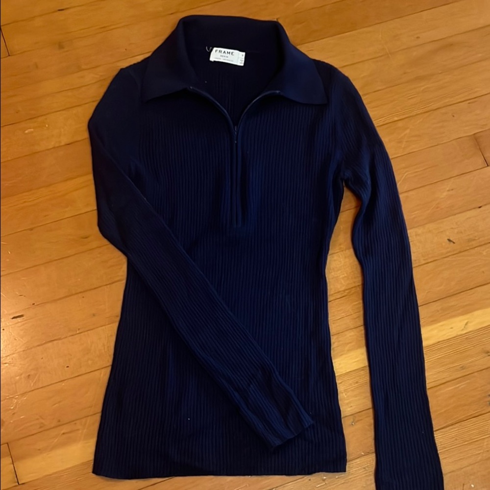 Frame Denim Women's Navy Ribbed Top